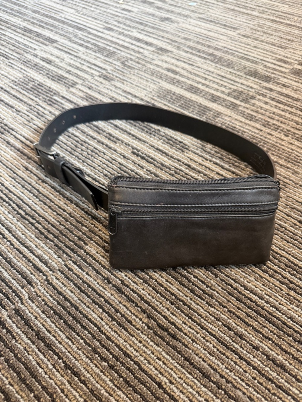 Black Leather Waist Bag - Minimal Belt Pouch